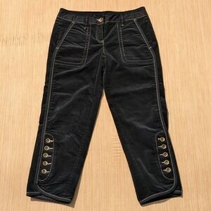 Ann Taylor LOFT Marisa Black Corduroy‎ Crop Pants Military Retro Button Womens 4